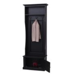 Landelijk halmeubel/kapstok met bankje met 3 haken, 1 plank en een kastje. Gemaakt van massief eiken hout in de kleur zwart. De halmeubel kan op verschillende manieren geverfd worden in verschillende kleuren en kan op maat gemaakt worden. Villa Laura