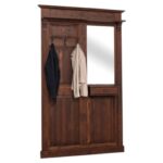 Landelijke hal meubel met 3 haken met daarboven een plank en onder 1 lade. Aan de rechterkant zit een open vak voor bijvoorbeeld een spiegel. Gemaakt van massief eiken hout in de kleur walnoot, wenge, warm bruin eiken. Het hal meubel kan op verschillende manieren geverfd worden in verschillende kleuren en kan op maat gemaakt worden. Villa Laura