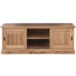 Landelijk tv meubel met 2 kastjes en 2 open vakken. Gemaakt van massief hout eiken in de kleur gebrand eiken. Het tv meubel kan op verschillende manieren geverfd worden in verschillende kleuren en kan op maat gemaakt worden. Villa Laura
