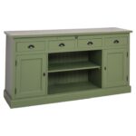 landelijk klassiek dressoir met 3 deuren en lades voor veel opbergruimte. Gemaakt van massief hout eiken in de kleur groen, mosgroen. Het kan op maat gemaakt worden. Villa Laura