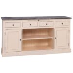 landelijk klassiek dressoir met 3 deuren en lades voor veel opbergruimte. Gemaakt van massief hout eiken in de kleur vanille, roomwit en zwarte blad. Het kan op maat gemaakt worden. Villa Laura
