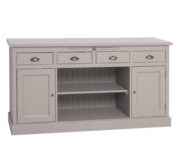 landelijk klassiek dressoir met 3 deuren en lades voor veel opbergruimte. Gemaakt van massief hout eiken in de kleur grijs. Het kan op maat gemaakt worden. Villa Laura