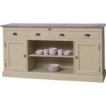 landelijk klassiek dressoir met 3 deuren en lades voor veel opbergruimte. Gemaakt van massief hout eiken in de kleur zand, beige, taupe. Het kan op maat gemaakt worden. Villa Laura
