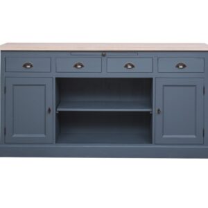 landelijk klassiek dressoir met 3 deuren en lades voor veel opbergruimte. Gemaakt van massief hout eiken in de kleur blauw en white wash blad. Het kan op maat gemaakt worden. Villa Laura