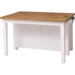 Landelijk kookeiland, balie, toonbank met bartafel en vitrinekastje. Gemaakt van massief eiken hout in de kleur wit met naturel. Het meubel kan op verschillende manieren geverfd worden in verschillende kleuren en kan op maat gemaakt worden. Villa Laura