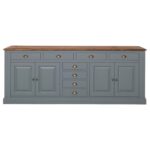 Landelijke dressoir met 8 lades en 4 deuren. gemaakt van massief hout in de kleur blauw grijs antraciet met een naturel eiken blad. kan op maat gemaakt worden. Villa Laura