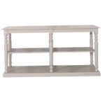 landelijk open winkeldisplay/dressoir/sidetable met legplank. Dit is ideaal voor je producten mooi te presenteren. Gemaakt van massief hout eiken en in de kleur gebroken wit, zand, beige. de afmeting is 180 cm. Villa Laura