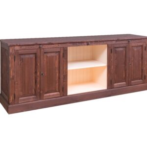 landelijke dressoir met deuren, openvakken en schuifplanken voor veel opbergruimte. Gemaakt van massief hout in de kleur kersen, walnoot. Het kan op maat gemaakt worden. Villa Laura