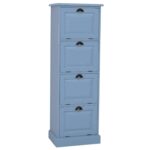 Landelijke hoge dossierkast/opbergkast met 4 vakken. Gemaakt van massief eiken hout in de kleur blauw. Het meubel kan op verschillende manieren geverfd worden in verschillende kleuren en kan op maat gemaakt worden. Villa Laura