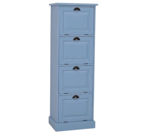 Landelijke hoge dossierkast/opbergkast met 4 vakken. Gemaakt van massief eiken hout in de kleur blauw. Het meubel kan op verschillende manieren geverfd worden in verschillende kleuren en kan op maat gemaakt worden. Villa Laura