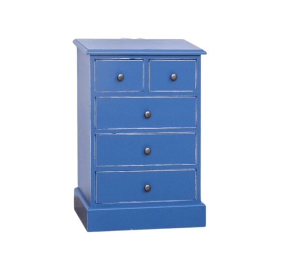 landelijke, klassieke, extravagante nachtkastje met veel laadjes voor opbergruimte. Gemaakt van massief hout eiken in de kleur koningsblauw, kobalt blauw. Het kan op maat gemaakt worden.