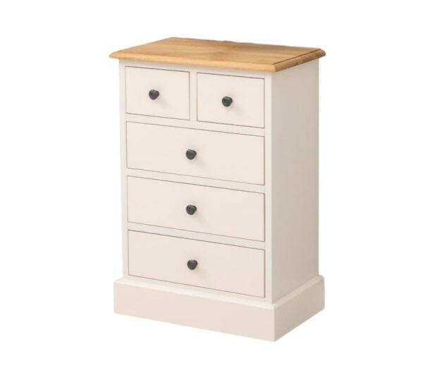 landelijke, klassieke, extravagante nachtkastje met veel laadjes voor opbergruimte. Gemaakt van massief hout eiken in de kleur wit en naturel eiken blad. Het kan op maat gemaakt worden.