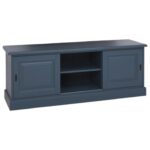 Landelijk tv meubel met 2 schuifdeuren en open vakken. Gemaakt van massief hout eiken in de kleur donker blauw. Het tv meubel kan op verschillende manieren geverfd worden in verschillende kleuren en kan op maat gemaakt worden. Villa Laura