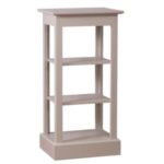 Landelijke plantentafel/zuil/open vakkenkast/winkeldisplay met drie open vakken. Gemaakt van massief eiken hout in de kleur beige, taupe, grijs. Het meubel kan op verschillende manieren geverfd worden in verschillende kleuren en kan op maat gemaakt worden. Villa Laura