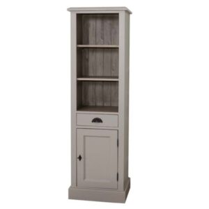 landelijk klassieke boekenkast met lade en deur. de planken in de kast zijn verstelbaar. Gemaakt van massief hout eiken in de kleur grijs taupe. Het kan op maat gemaakt worden. Villa Laura