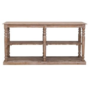 landelijk houten winkeldisplay / presentatietafel met legplank. Dit is ideaal voor je producten mooi te presenteren voor de verkoop. Gemaakt van massief hout eiken met een afwerking van white wash. dit geeft een rustieke uitstraling. Villa Laura