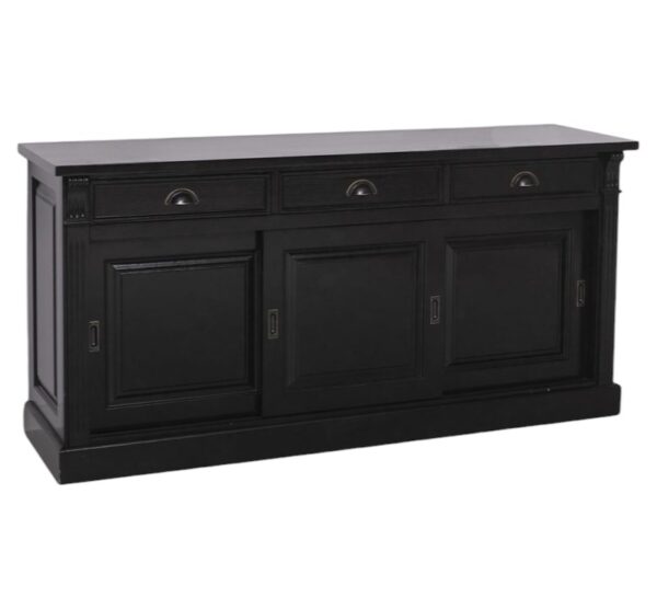 klassiek landelijk dressoir met 3 lades en 3 uitschuifbare deuren. gemaakt van massief hout in de kleur hoogglans zwart. kan op maat gemaakt worden. Villa Laura