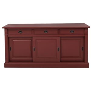 landelijk dressoir met 3 lades en 3 uitschuifbare deuren. gemaakt van massief hout in de kleur kastanje roodbruin, bordeaux rood. kan op maat gemaakt worden. Villa Laura