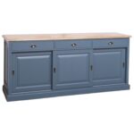 landelijk klassiek dressoir met 3 schuifdeuren en lades voor veel opbergruimte. Gemaakt van massief hout eiken in de kleur donker staalblauw, blauw en een robuuste naturel eiken blad. Het kan op maat gemaakt worden. Villa Laura
