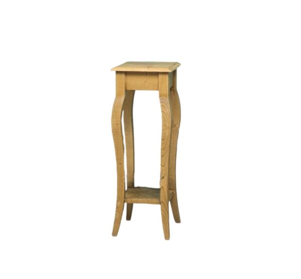 Landelijke plantentafel/zuil met sierlijke poten en een onderblad. Gemaakt van massief eiken hout in de kleur naturel. Het meubel kan op verschillende manieren geverfd worden in verschillende kleuren en kan op maat gemaakt worden. Villa Laura