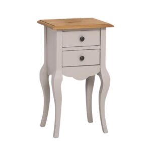 Landelijke plantentafel/zuil/ladekast/nachtkastje met twee lades. Gemaakt van massief eiken hout in de kleur blauwgrijs. Het meubel kan op verschillende manieren geverfd worden in verschillende kleuren en kan op maat gemaakt worden. Villa Laura