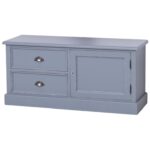 Landelijk tv meubel met twee lades en een deurtje. Gemaakt van massief eiken hout in de kleur blauw. Het meubel kan op verschillende manieren geverfd worden in verschillende kleuren en kan op maat gemaakt worden. Villa Laura