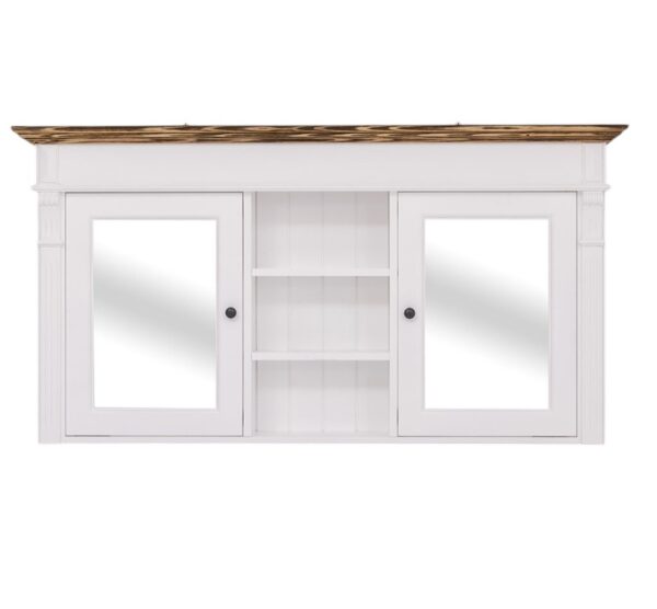 Landelijk hangkast/spiegelkast, medicijnenkst voor badkamer met planken en spiegel in de afmeting 154 cm breedt. in de kleur wit.