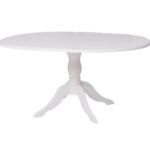 Landelijke uitschuifbare ronde eettafel met een klassiek onderstel. Eettafel gemaakt van eikenhout. Onderstel in de kleur bruin en het tafelblad in de kleur white wash. Villa Laura