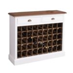 Landelijke lage wijnkast met 45 plekken voor wijnflessen en twee lades. De wijnkast is gemaakt van eiken hout. De buitenkant van de kast is wit en de binnenkant van de kast is in de kleur wax finish - naturel. Villa Laura