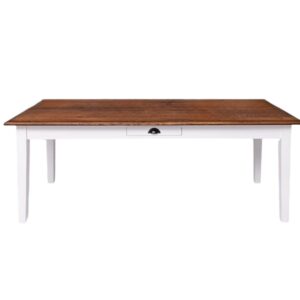 Moderne rechthoekige tafel die op maat gemaakt kan worden. De kleur van het onderstel is wit en de tafelblad kersen, walnoot warm eiken hout. Villa Laura