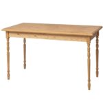 Landelijke klassieke rechthoekige eettafel met een smal blad met gedraaide poten. De eettafel kan op maat gemaakt worden. De kleur van het blad is licht wit eiken met blauwe poten onderstel. De tafel is geschikt voor horeca. verkrijgbaar bij Villa Laura