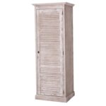 landelijke kledingkast met louvre shutter deuren. de kledingkast heeft planken en een roede. Gemaakt van massief hout eiken. de opbergkast is wit van kleur rustiek natuurlijk warm hout. de afmeting is 76 cm breed of het kan op maat gemaakt worden. Villa Laura