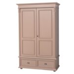 landelijk klassiek 2-deurs kledingkast/opbergkast met lades en mooie bolpoten en bloem ornamenten. de indeling is een gedeelte hang en legplanken. Gemaakt van massief hout eiken in de kleur taupe, beige, zand. de kledingkast is 128 lang of het kan op maat gemaakt worden. Villa Laura