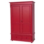 landelijk klassiek 2-deurs kledingkast/opbergkast met lades en mooie bolpoten en bloem ornamenten. de indeling is een gedeelte hang en legplanken. Gemaakt van massief hout eiken in de kleur kobalt rood. de kledingkast is 128 lang of het kan op maat gemaakt worden. Villa Laura