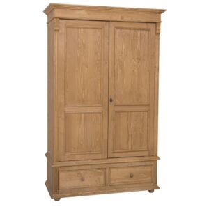 landelijk klassiek 2-deurs kledingkast/opbergkast met lades en mooie bolpoten en bloem ornamenten. de indeling is een gedeelte hang en legplanken. Gemaakt van massief hout eiken in de kleur naturel eiken hout. de kledingkast is 128 lang of het kan op maat gemaakt worden. Villa Laura