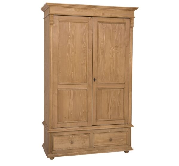 landelijk klassiek 2-deurs kledingkast/opbergkast met lades en mooie bolpoten en bloem ornamenten. de indeling is een gedeelte hang en legplanken. Gemaakt van massief hout eiken in de kleur naturel eiken hout. de kledingkast is 128 lang of het kan op maat gemaakt worden. Villa Laura