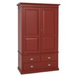 landelijke klassieke kledingkast met lades en 2 deuren. de kledingkast heeft een gedeelte hang en legplanken. Gemaakt van massief hout eiken in de kleur licht bordeaux rood. Het kan op maat gemaakt worden. Villa Laura