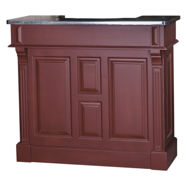 Landelijke bar met vier vakken en vier lades. Gemaakt van massief eiken hout in de kleur donker bordeaux rood met een zinken blad. Het meubel kan op verschillende manieren geverfd worden in verschillende kleuren en kan op maat gemaakt worden. Villa Laura