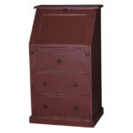 Landelijke secretaire met verschillende formaten vakken. Gemaakt van massief eiken hout in de kleur rood. Het meubel kan op verschillende manieren geverfd worden in verschillende kleuren en kan op maat gemaakt worden. Villa Laura