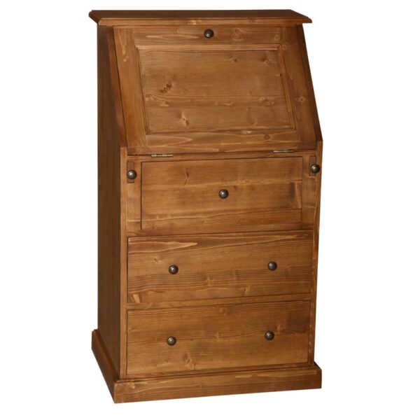 Landelijke secretaire met verschillende formaten vakken. Gemaakt van massief eiken hout in de kleur naturel. Het meubel kan op verschillende manieren geverfd worden in verschillende kleuren en kan op maat gemaakt worden. Villa Laura