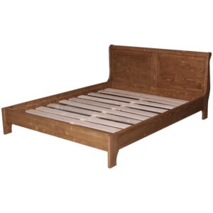 Landelijke, klassieke, extravagante houten tweepersoons bed met laag voeteneinde. Gemaakt van massief hout eiken in de kleur wax finish walnoot. Het bed kan op verschillende manieren geverfd worden in verschillende kleuren en kan op maat gemaakt worden. Villa Laura