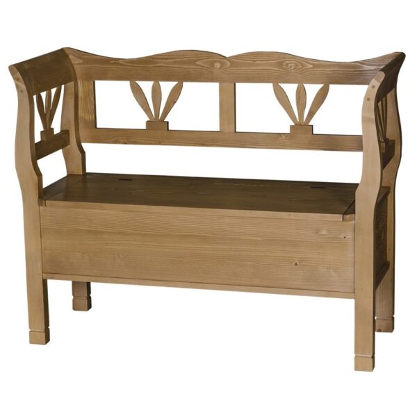 Landelijke, klassieke, extravagante houten bankje met opbergruimte. Gemaakt van massief hout eiken in de kleur eiken bruin. Het bankje kan op verschillende manieren geverfd worden in verschillende kleuren en kan op maat gemaakt worden. Villa Laura