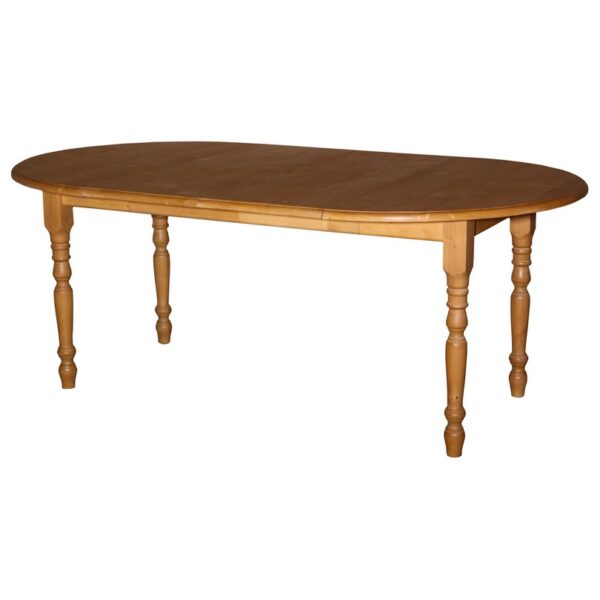 Landelijke ovale uitschuifbare tafel met klassieke poten die op maat gemaakt kan worden. De tafel is in de kleur grenen warm bruin. Villa Laura