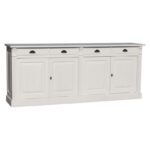 landelijk klassiek dressoir met 4 lades en 4 deuren voor veel opbergruimte. Gemaakt van massief hout eiken in de kleur wit. Het kan op maat gemaakt worden. Villa Laura