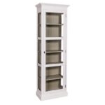 Landelijke boekenkast met zes vakken met lange deur met glas. Gemaakt van massief eiken hout in de kleur wit met olijfgroene taupe, zand binnenkant. Het meubel kan op verschillende manieren geverfd worden in verschillende kleuren en kan op maat gemaakt worden. Villa Laura