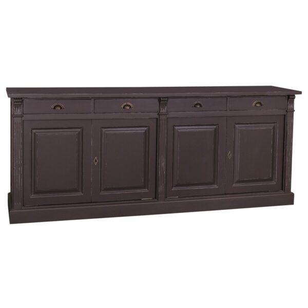 landelijk klassiek dressoir met 4 lades en 4 deuren voor veel opbergruimte. Gemaakt van massief hout eiken in de kleur pure chocolade. Het kan op maat gemaakt worden. Villa Laura