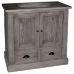 Landelijk badkamermeubel met twee lades en twee deuren. Gemaakt van massief eiken hout in de kleur bruingrijs. Het meubel kan op verschillende manieren geverfd worden in verschillende kleuren en kan op maat gemaakt worden. Villa Laura