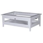 Landelijke, klassieke, extravagante houten salontafel/vitrinetafel met onderblad. Gemaakt van massief hout eiken in de kleur wit. De salontafel kan op verschillende manieren geverfd worden in verschillende kleuren en kan op maat gemaakt worden. Villa Laura