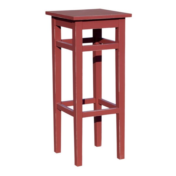 Houten vierkante barkruk met aan alle kanten steun voor je voeten. Gemaakt van massief eiken hout in de kleur rood. De barkruk kan op verschillende manieren geverfd worden in verschillende kleuren en kan op maat gemaakt worden. Villa Laura