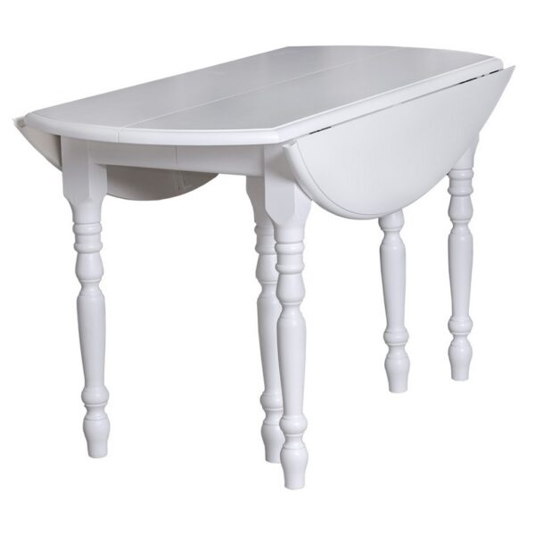 Landelijke ovale uitschuifbare tafel met zes klassieke poten die op maat gemaakt kan worden. De hele tafel is in de kleur gebroken wit. Villa Laura
